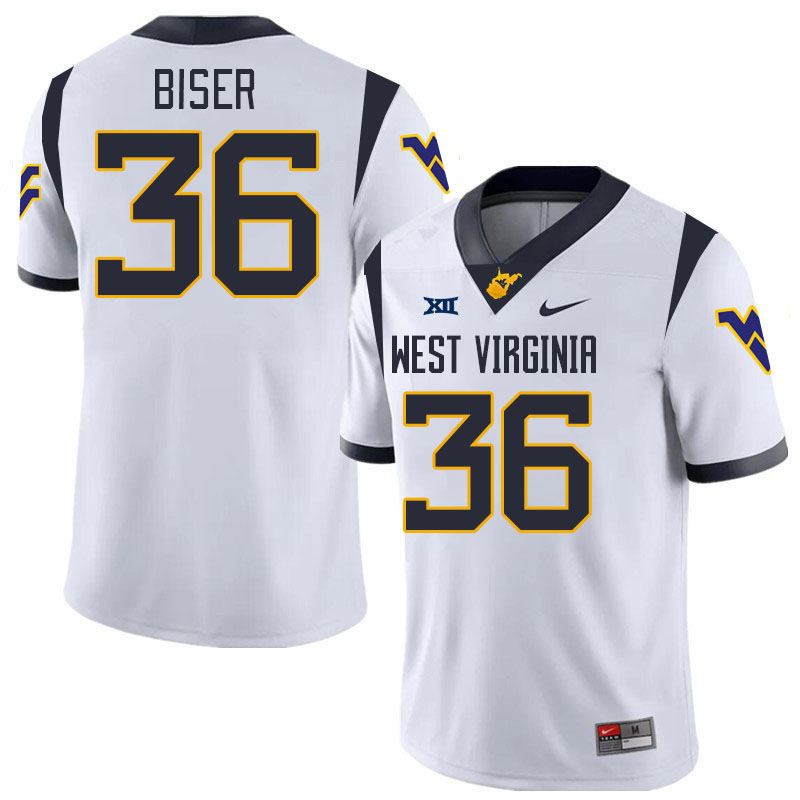 #36 Caden Biser West Virginia Mountaineers College 2024 New Uniforms Football Jerseys Stitched Sale-White